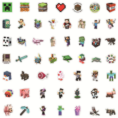 50Pcs Game Minecraft Sticker Set featuring vibrant, fun designs perfect for decorating laptops, water bottles, and notebooks - PARTYMART NZ