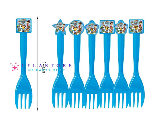 Paw Patrol Birthday Party Forks- 6pcs Set featuring colorful designs of popular Paw Patrol characters. Perfect for birthday parties, school events, and celebrations in Auckland, NZ.