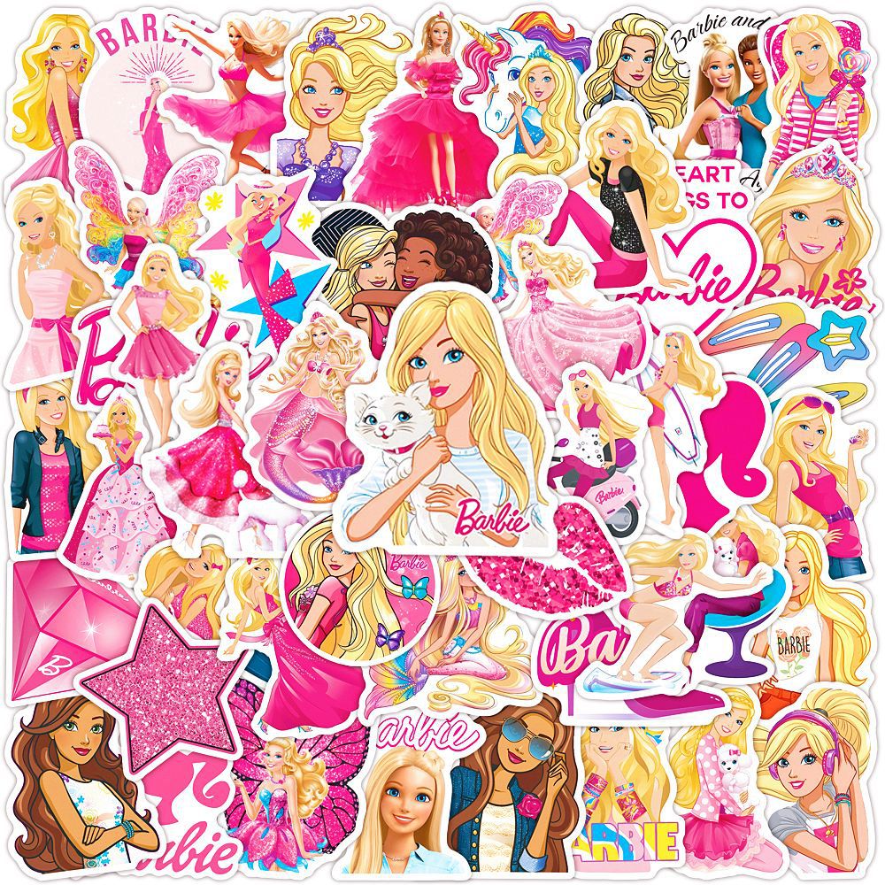 50Pcs Barbie Sticker Set featuring vibrant, glamorous designs perfect for decorating laptops, water bottles, and notebooks - PARTYMART NZ