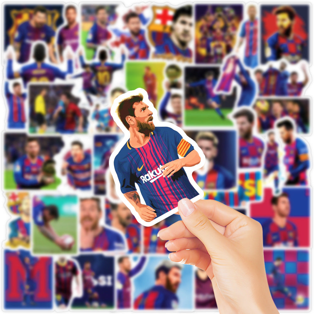 50Pcs Messi Football Sticker Set featuring iconic football designs perfect for decorating laptops, water bottles, and notebooks - PARTYMART NZ