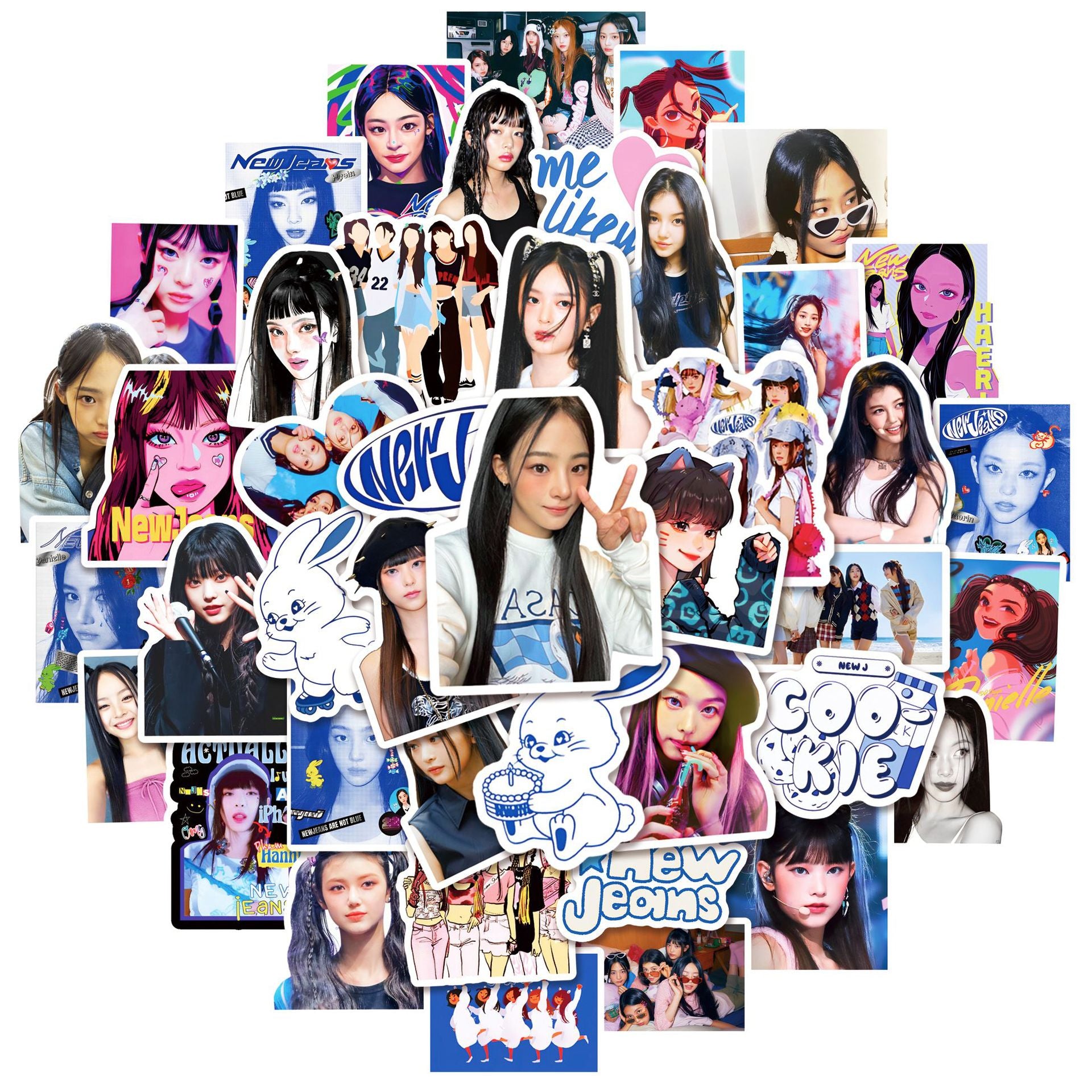 50Pcs Kpop Newjeans Sticker Set featuring vibrant designs perfect for personalizing laptops, water bottles, and notebooks - PARTYMART NZ.
