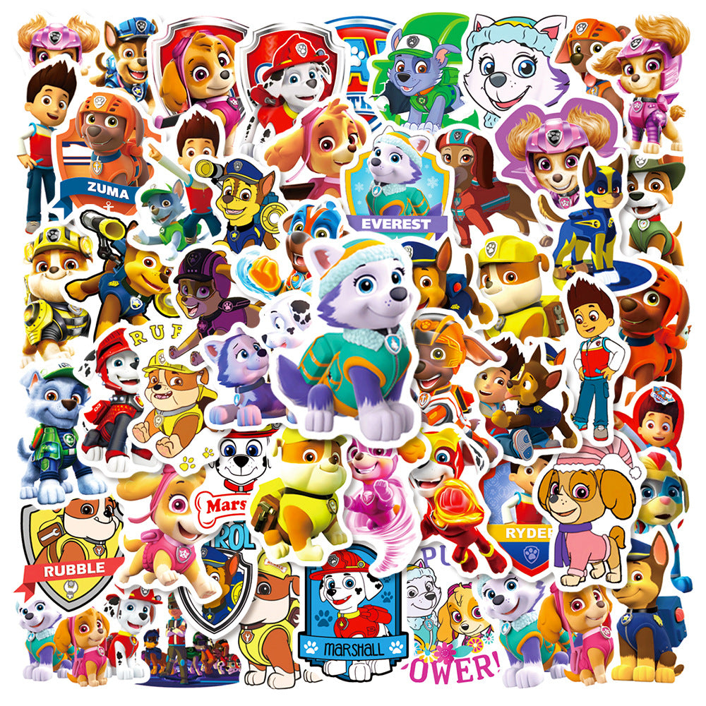 50Pcs Paw Patrol Sticker Set featuring vibrant designs of beloved characters, perfect for decorating laptops, water bottles, and notebooks - PARTYMART NZ. Ideal for Paw Patrol-themed parties and birthday gifts