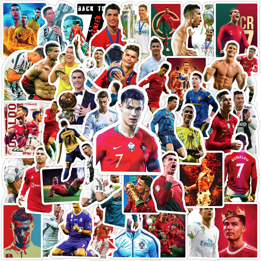 50Pcs Ronaldo Football Sticker Set featuring iconic football designs perfect for decorating laptops, water bottles, and notebooks - PARTYMART NZ