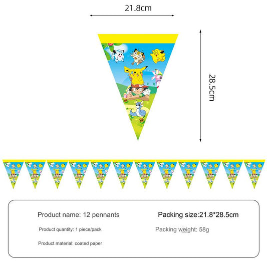 12 PCS Pokémon Pikachu Birthday Party Flag / Banner / Backdrop&nbsp; Disposable for easy cleanup and convenience. Usage: Perfect for serving food at birthday parties, celebrations, and any Pokémon Pikachu -themed events.