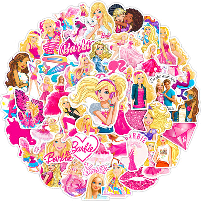 50Pcs Barbie Sticker Set featuring vibrant, glamorous designs perfect for decorating laptops, water bottles, and notebooks - PARTYMART NZ