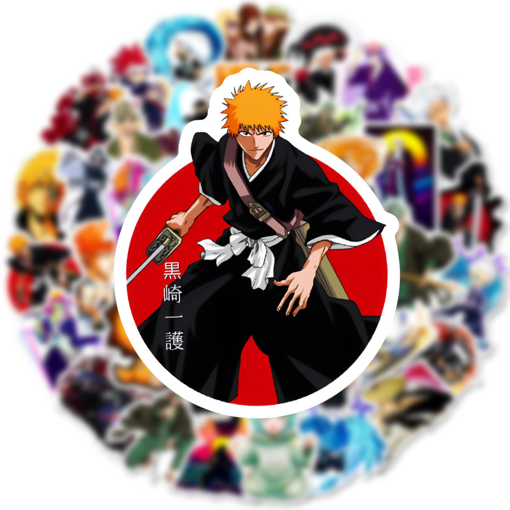 50Pcs Bleach Japanese Anime Sticker Set featuring vibrant, detailed designs perfect for decorating laptops, water bottles, and notebooks - PARTYMART NZ