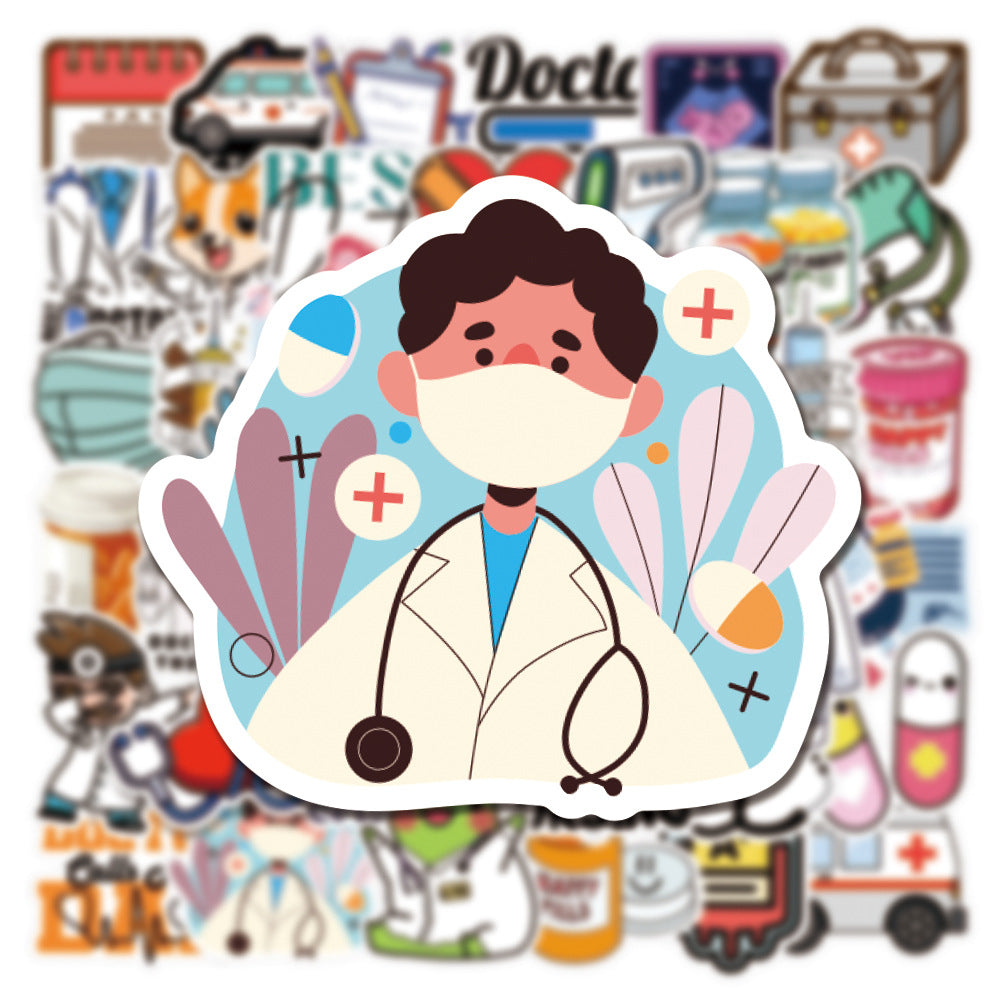 100Pcs Hospital Doctor Sticker Set featuring vibrant, educational designs perfect for decorating laptops, water bottles, and notebooks - PARTYMART NZ