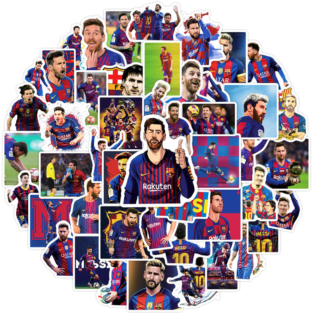 50Pcs Messi Football Sticker Set featuring iconic football designs perfect for decorating laptops, water bottles, and notebooks - PARTYMART NZ