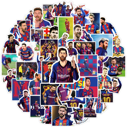 50Pcs Messi Football Sticker Set featuring iconic football designs perfect for decorating laptops, water bottles, and notebooks - PARTYMART NZ