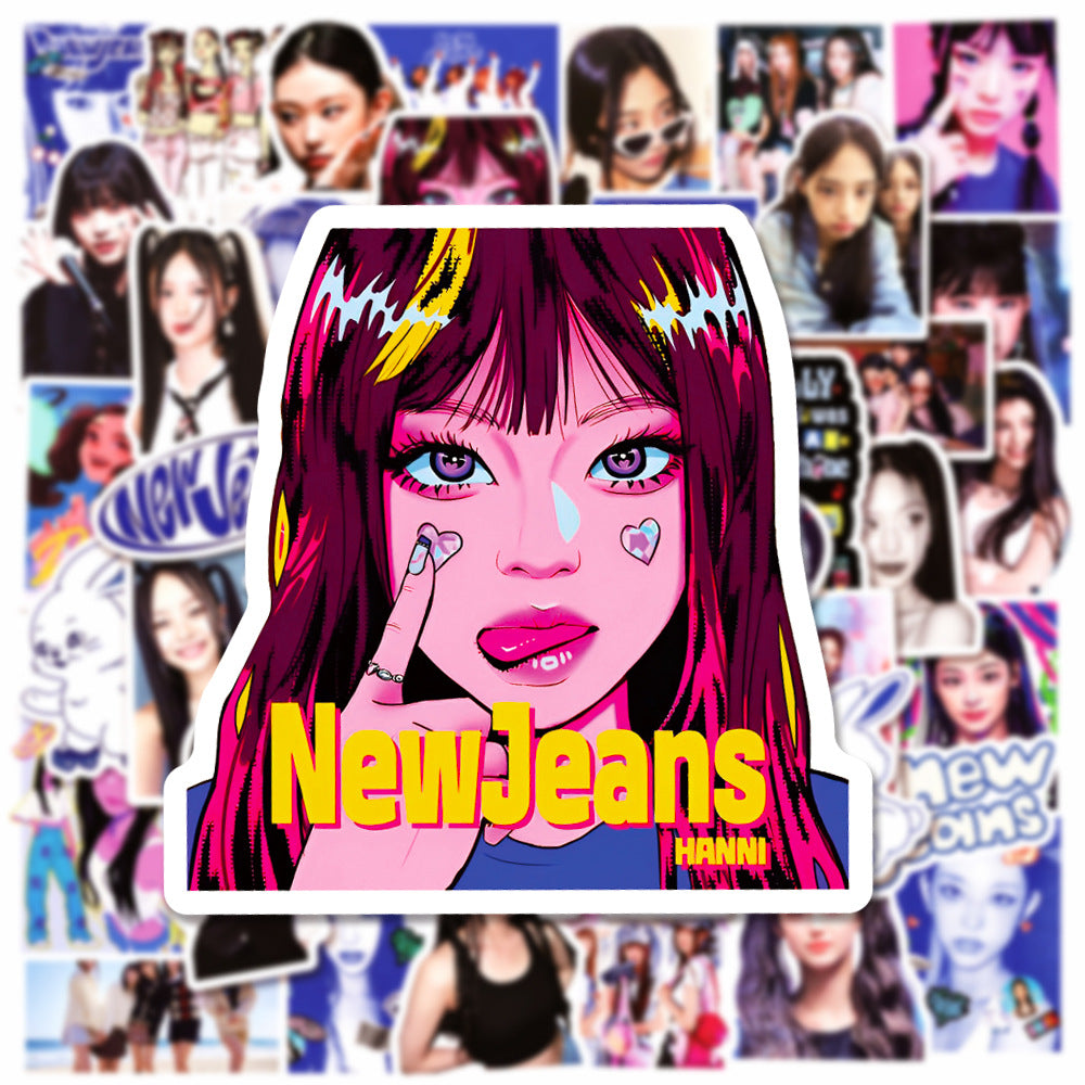 50Pcs Kpop Newjeans Sticker Set featuring vibrant designs perfect for personalizing laptops, water bottles, and notebooks - PARTYMART NZ.