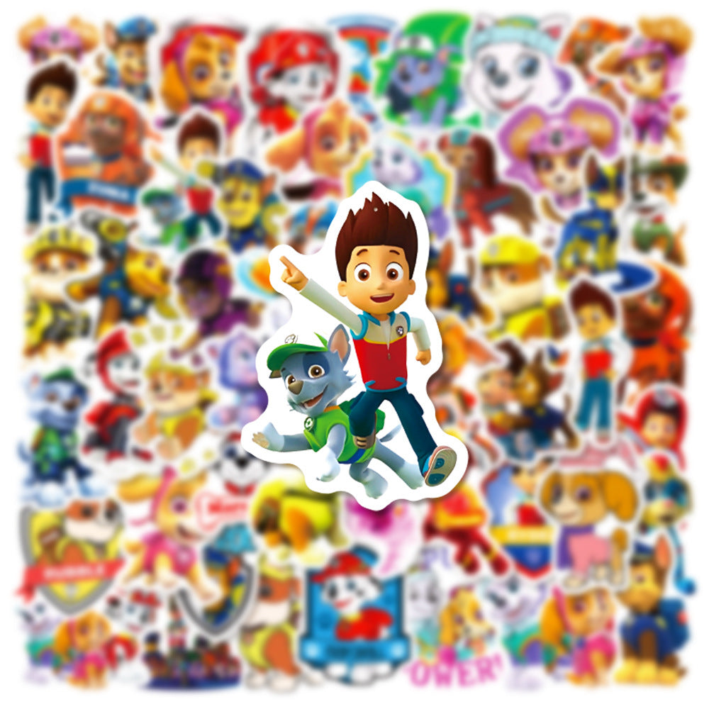 50Pcs Paw Patrol Sticker Set featuring vibrant designs of beloved characters, perfect for decorating laptops, water bottles, and notebooks - PARTYMART NZ. Ideal for Paw Patrol-themed parties and birthday gifts