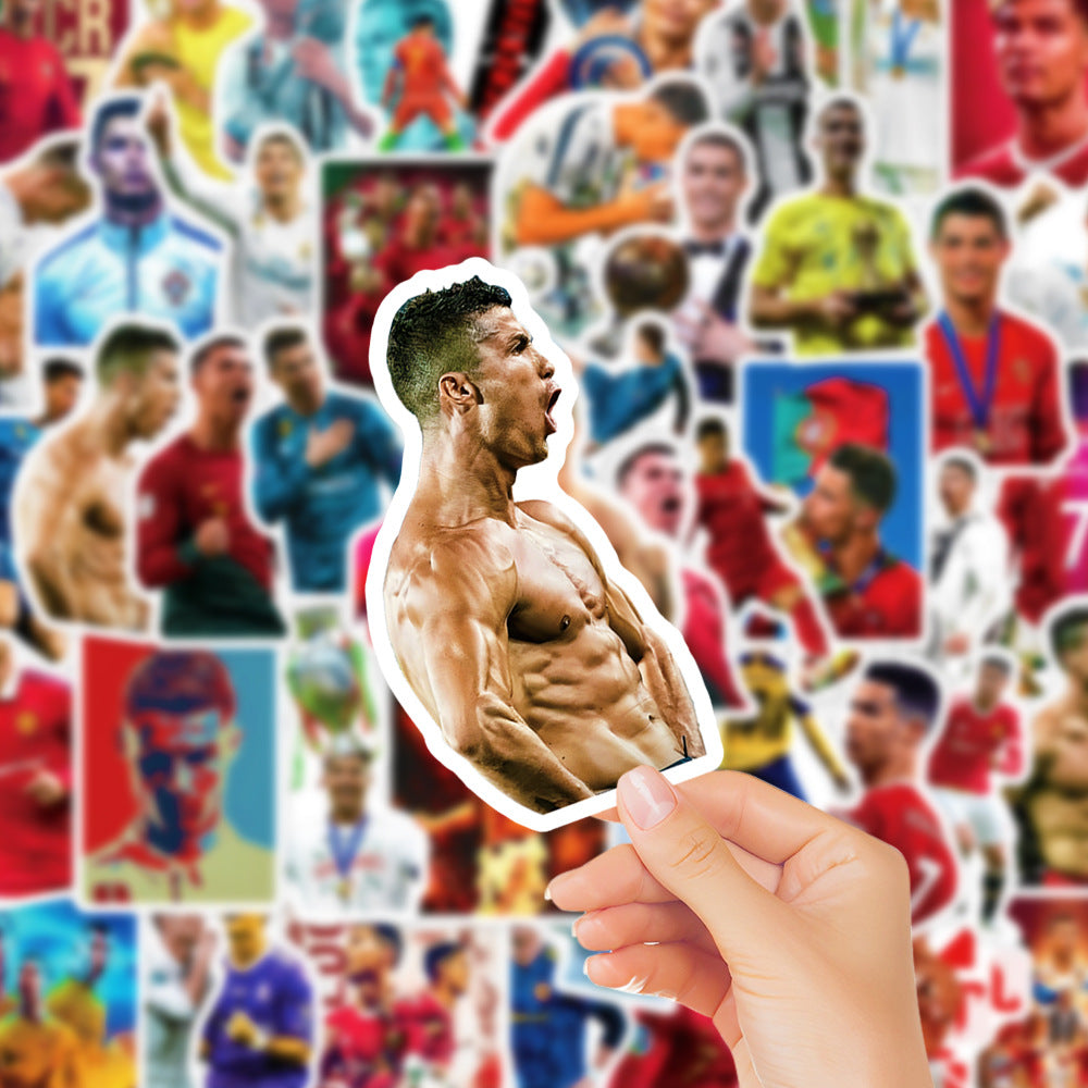 50Pcs Ronaldo Football Sticker Set featuring iconic football designs perfect for decorating laptops, water bottles, and notebooks - PARTYMART NZ