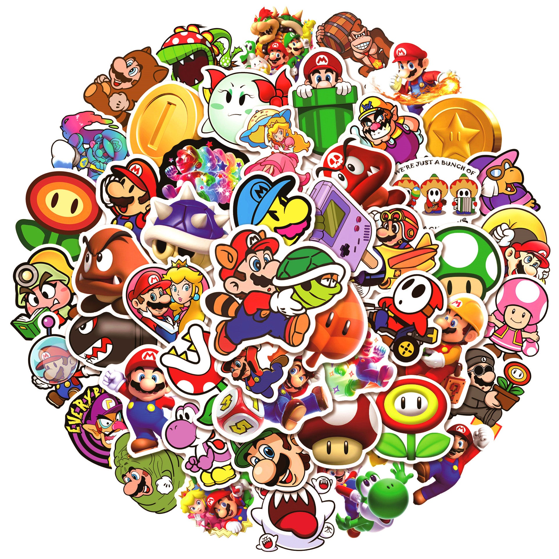 100Pcs Super Mario Sticker Set featuring vibrant designs perfect for decorating laptops, water bottles, and notebooks - PARTYMART NZ