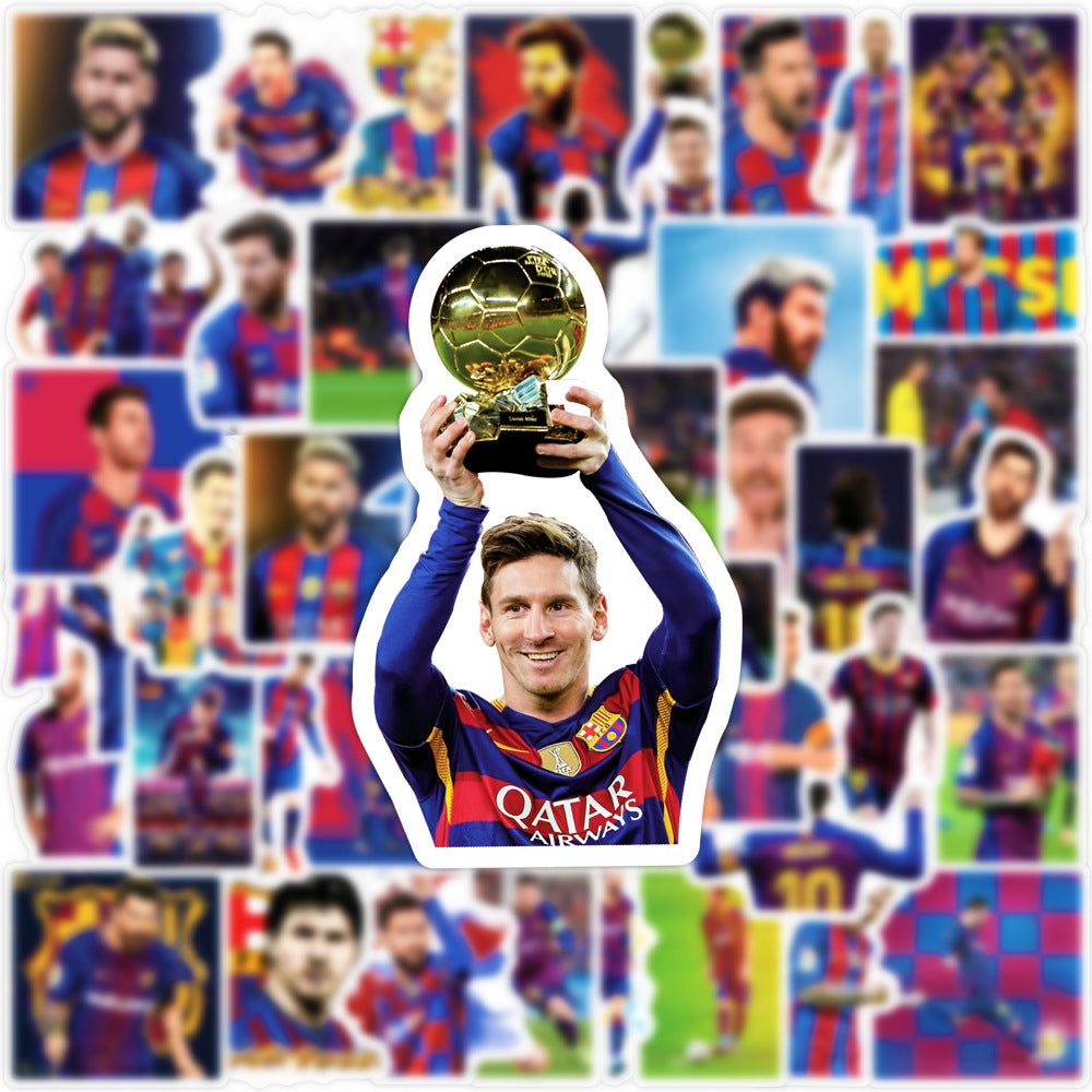 50Pcs Messi Football Sticker Set featuring iconic football designs perfect for decorating laptops, water bottles, and notebooks - PARTYMART NZ