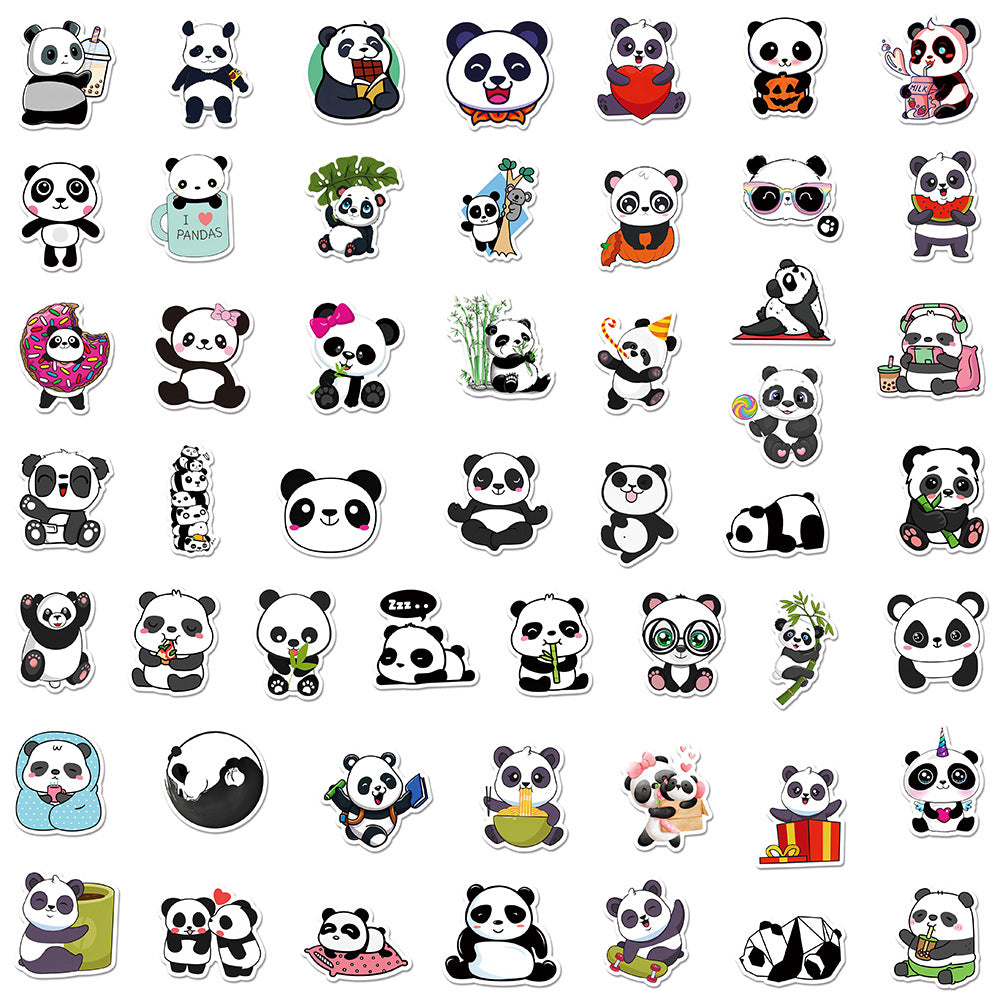 50Pcs Panda Sticker Set featuring cute and vibrant designs perfect for decorating laptops, water bottles, and notebooks - PARTYMART NZ