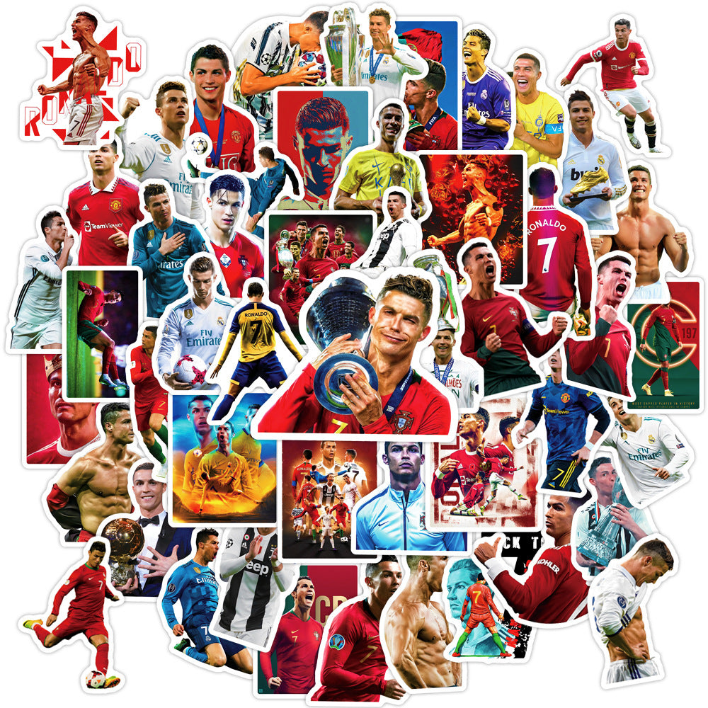 50Pcs Ronaldo Football Sticker Set featuring iconic football designs perfect for decorating laptops, water bottles, and notebooks - PARTYMART NZ