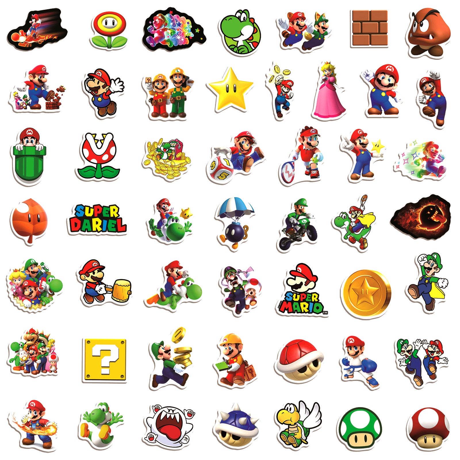 100Pcs Super Mario Sticker Set featuring vibrant designs perfect for decorating laptops, water bottles, and notebooks - PARTYMART NZ