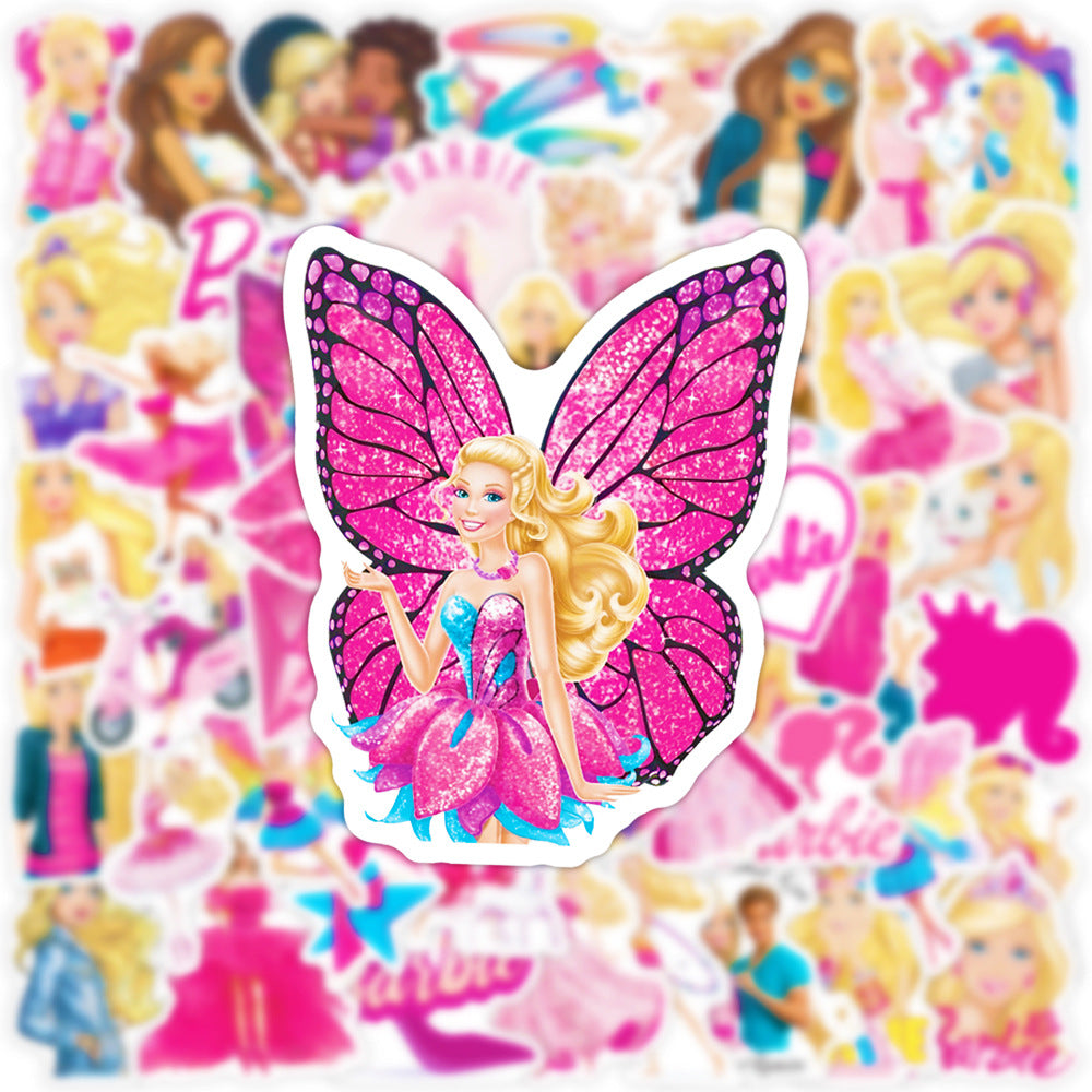 50Pcs Barbie Sticker Set featuring vibrant, glamorous designs perfect for decorating laptops, water bottles, and notebooks - PARTYMART NZ