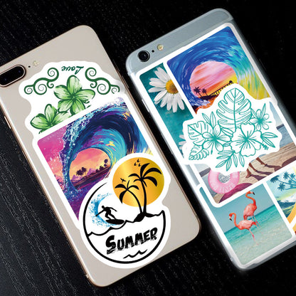 100Pcs Summer Beach Surfing Sticker Set featuring vibrant, fun designs perfect for decorating laptops, water bottles, and notebooks - PARTYMART NZ