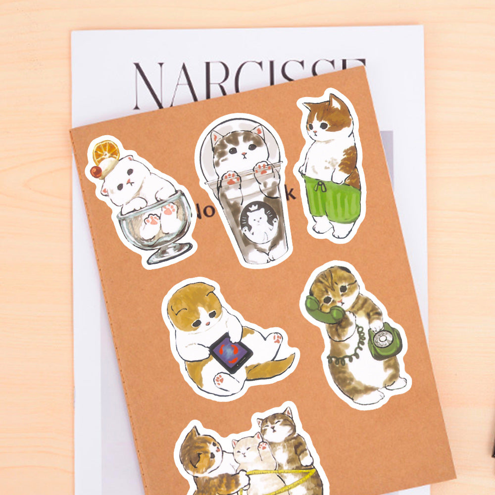 100Pcs Ink Cute Cat Sticker Set featuring adorable designs perfect for decorating laptops, water bottles, and notebooks - PARTYMART NZ