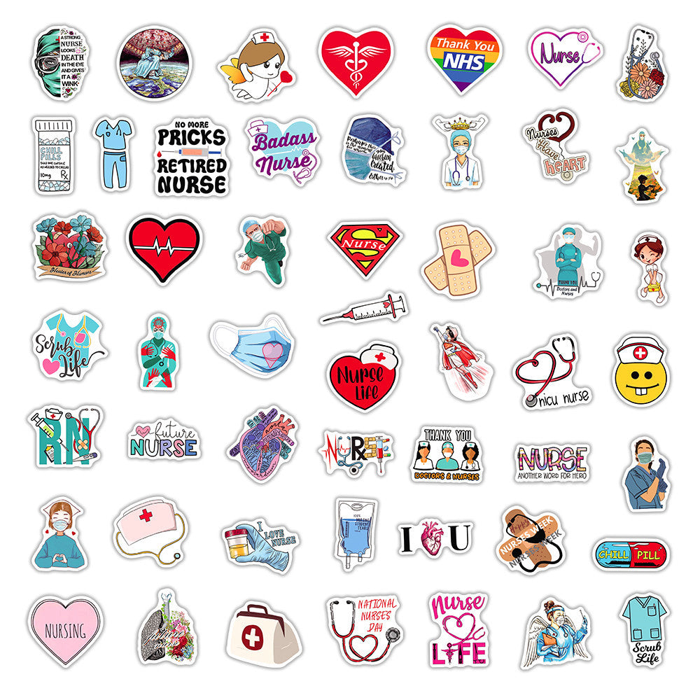 100Pcs Hospital Doctor Sticker Set featuring vibrant, educational designs perfect for decorating laptops, water bottles, and notebooks - PARTYMART NZ