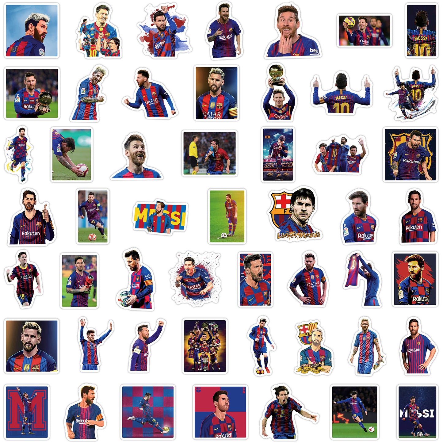 50Pcs Messi Football Sticker Set featuring iconic football designs perfect for decorating laptops, water bottles, and notebooks - PARTYMART NZ