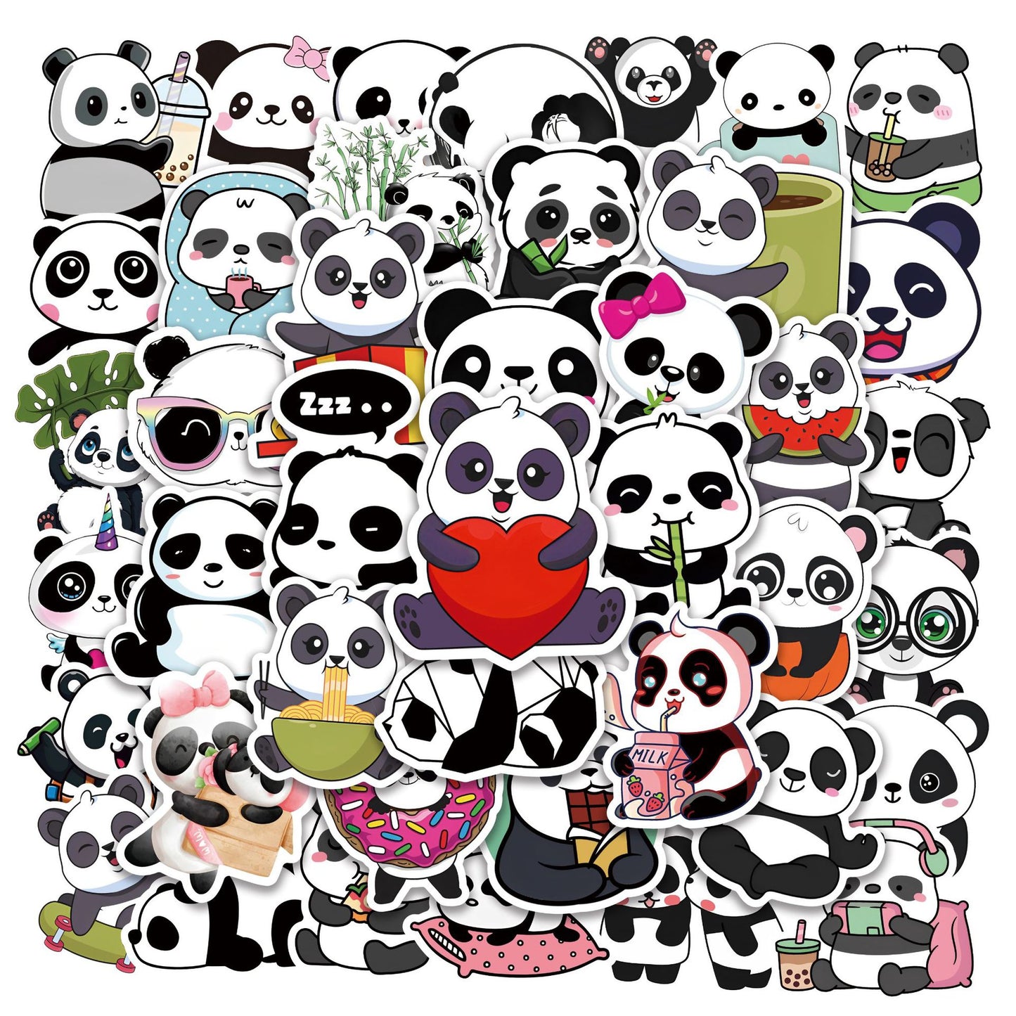 50Pcs Panda Sticker Set featuring cute and vibrant designs perfect for decorating laptops, water bottles, and notebooks - PARTYMART NZ