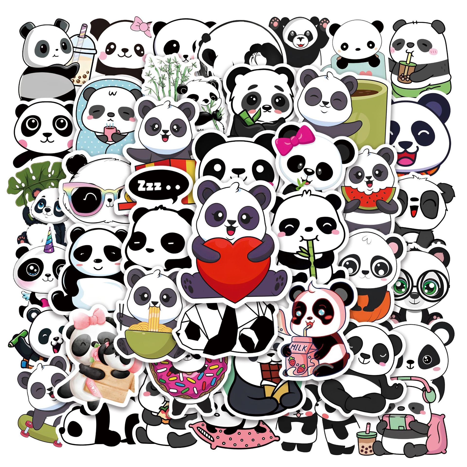 50Pcs Panda Sticker Set featuring cute and vibrant designs perfect for decorating laptops, water bottles, and notebooks - PARTYMART NZ