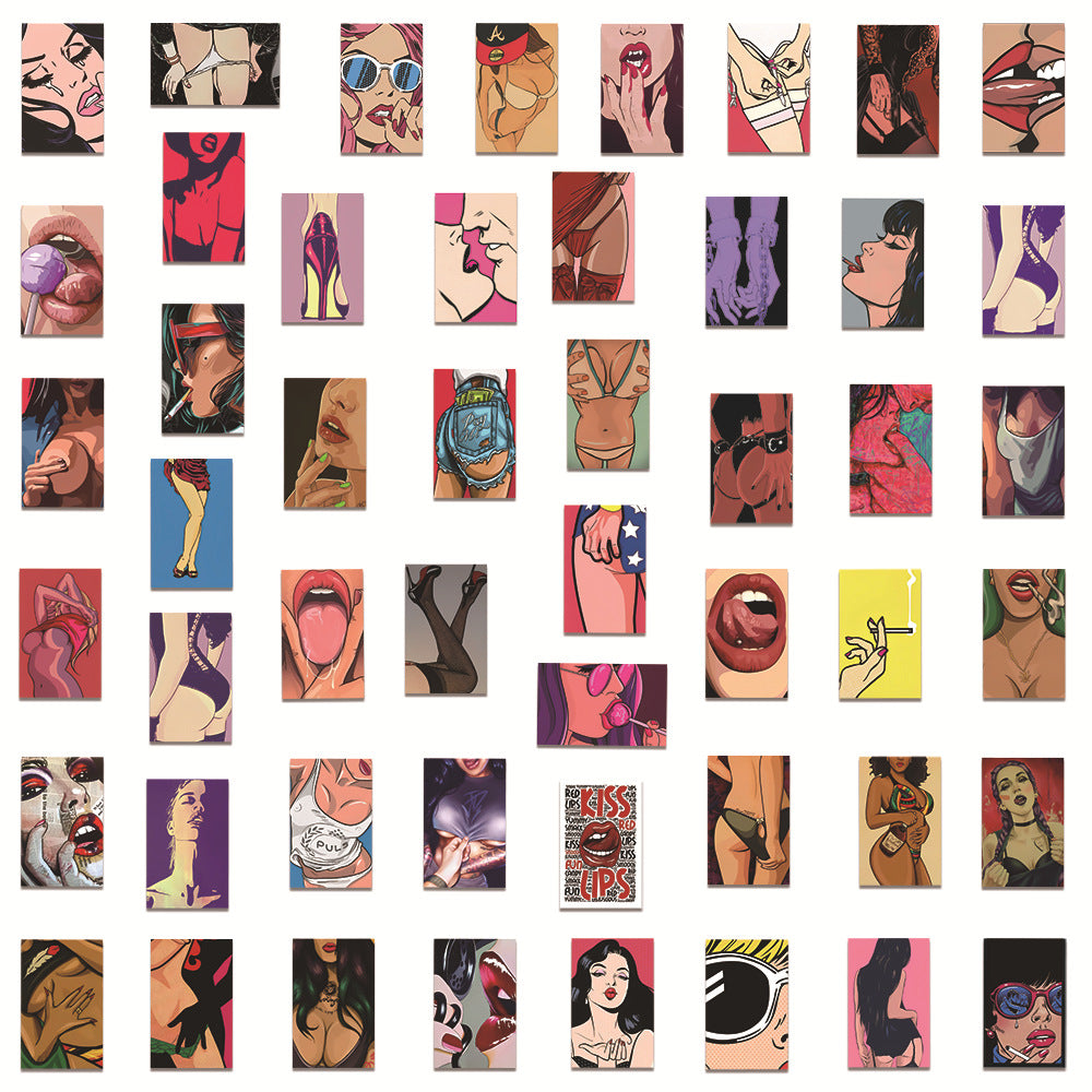 50Pcs Sexy Graffiti Art Sticker Set featuring bold, edgy designs perfect for decorating laptops, water bottles, and notebooks - PARTYMART NZ