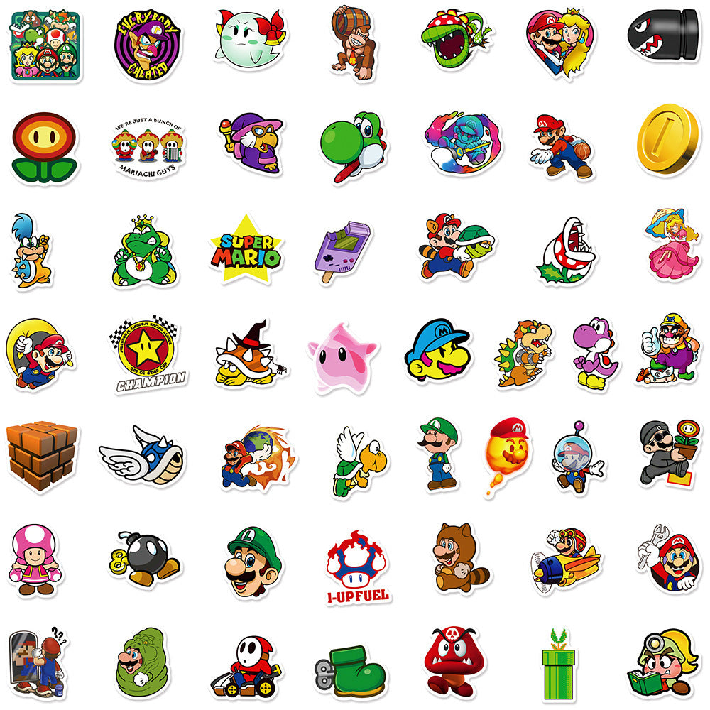 100Pcs Super Mario Sticker Set featuring vibrant designs perfect for decorating laptops, water bottles, and notebooks - PARTYMART NZ