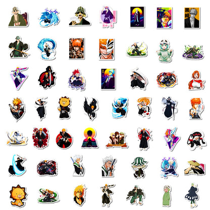 50Pcs Bleach Japanese Anime Sticker Set featuring vibrant, detailed designs perfect for decorating laptops, water bottles, and notebooks - PARTYMART NZ